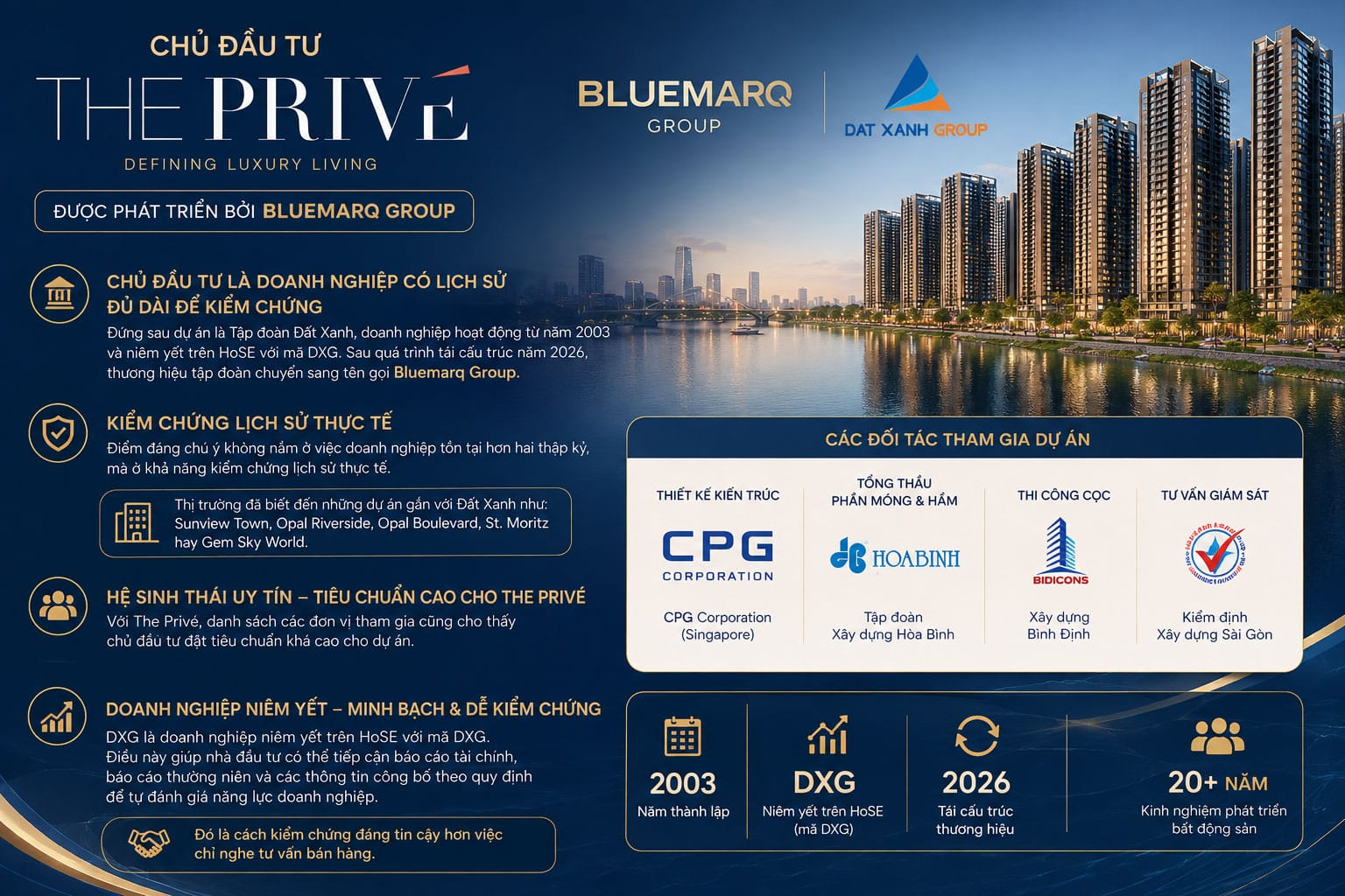 Chủ đầu tư dự án The Prive là BluemarQ, tiền thân là Đất Xanh Group